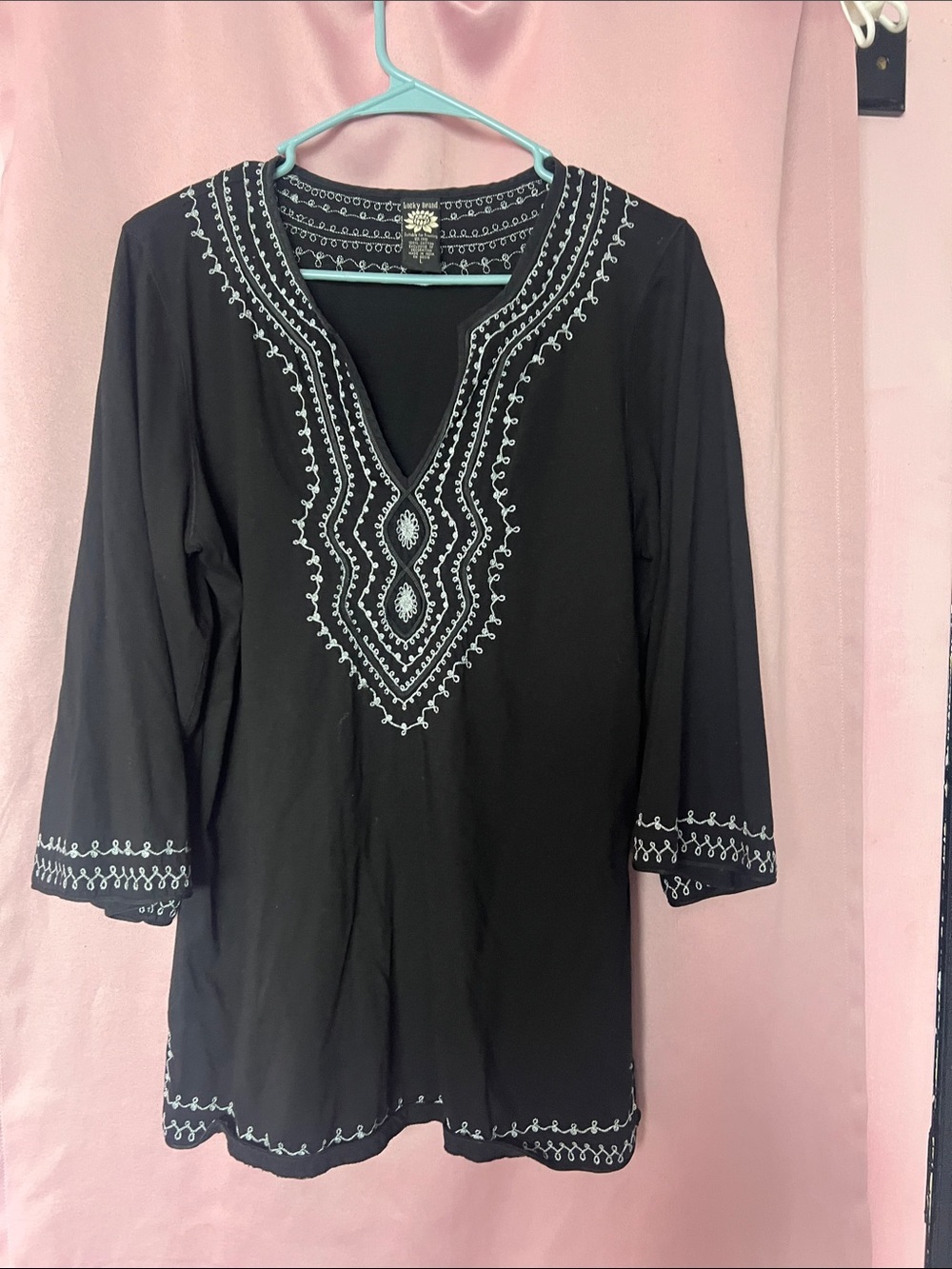 Vintage 90’s Lucky Brand Black Tunic with silver Embroidery Accents